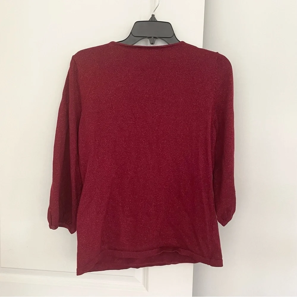 Ralsey Red Sparkly Metallic 3/4 Bell Sleeve V-Neck Keyhole